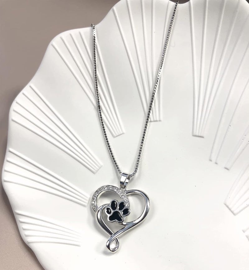 Ecooon Puppy dog cat pet paw print love heart pendant necklace for women, 925 Sterling Silver Pet Memorial Necklace Jewelry for dog owner Animal claw footprint for Women Birthday Christmas Gifts - Image 2